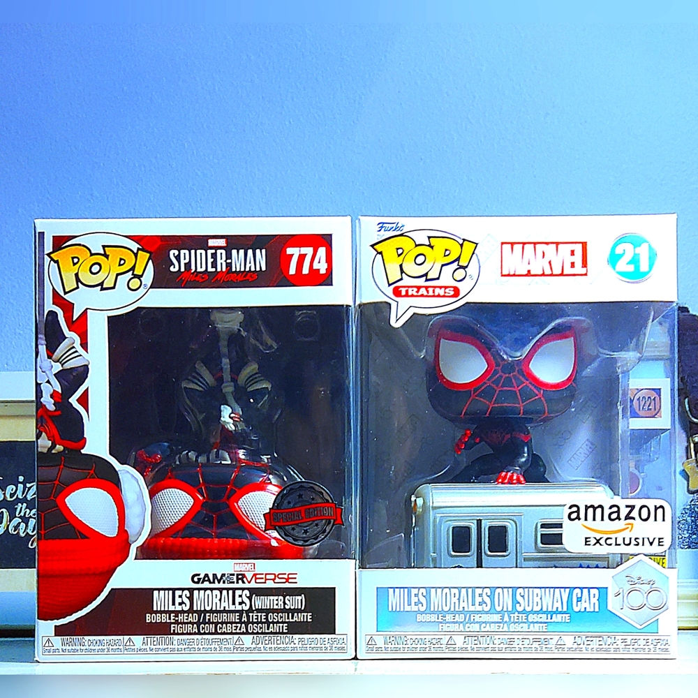 Funko Pop #774 Miles Morales Winter Suit Excl #21 Miles on Subway Train w Cases - Picture 13 of 13